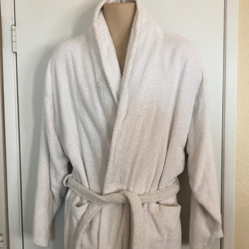 White UNISEX terry cloth robe L/XL Full length